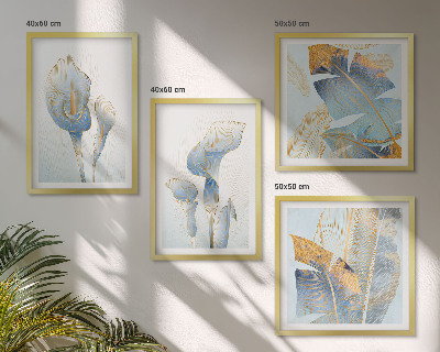 Wall art set Blue flowers on the background