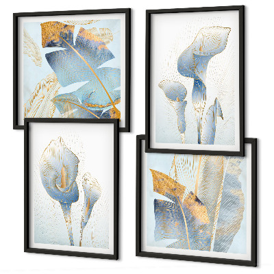 Wall art set Blue flowers on the background