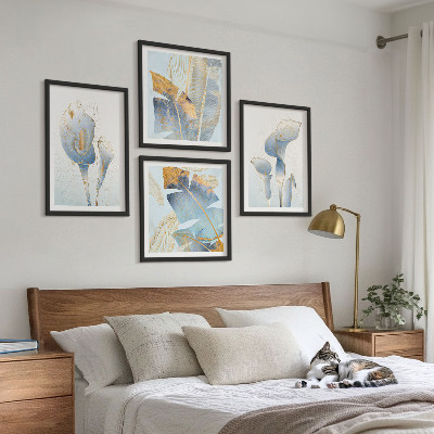 Wall art set Blue flowers on the background
