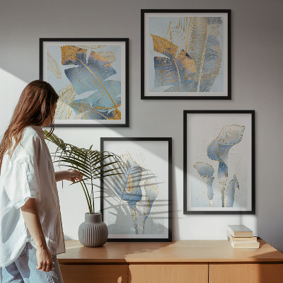 Wall art set Blue flowers on the background