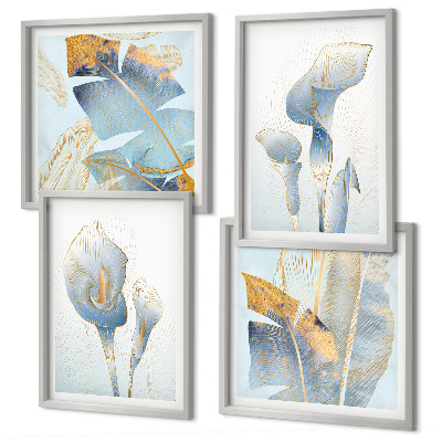 Wall art set Blue flowers on the background