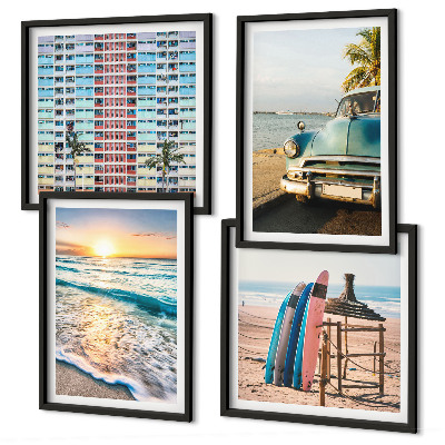 Set of 4 wall art pieces Miami sunset views