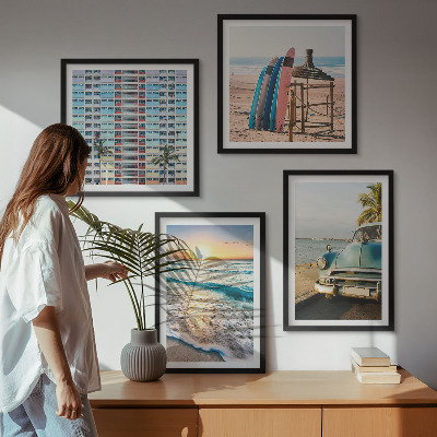 Set of 4 wall art pieces Miami sunset views