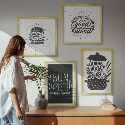 Multi-piece wall decor set with culinary food slogans