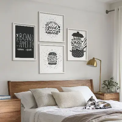 Multi-piece wall decor set with culinary food slogans