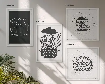 Multi-piece wall decor set with culinary food slogans