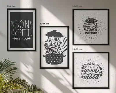 Multi-piece wall decor set with culinary food slogans