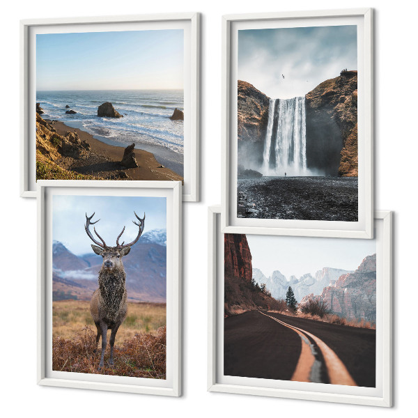 Wall art set Mountain landscapes waterfall deer beaches
