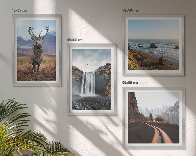 Wall art set Mountain landscapes waterfall deer beaches