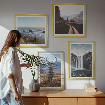 Wall art set Mountain landscapes waterfall deer beaches