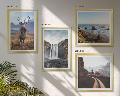 Wall art set Mountain landscapes waterfall deer beaches