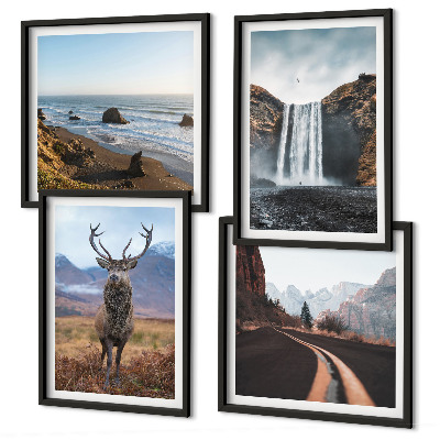 Wall art set Mountain landscapes waterfall deer beaches