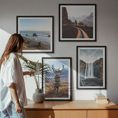 Wall art set Mountain landscapes waterfall deer beaches