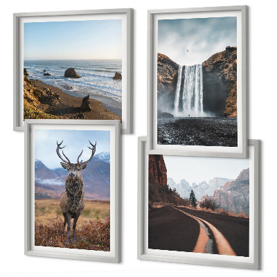 Wall art set Mountain landscapes waterfall deer beaches