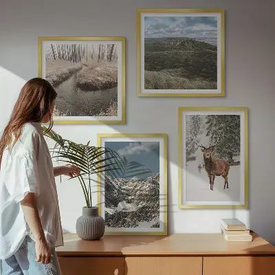 Mountains snow deer forest landscape wall art set of 4 pieces