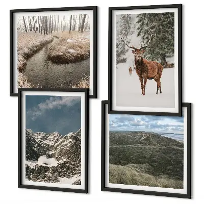 Mountains snow deer forest landscape wall art set of 4 pieces