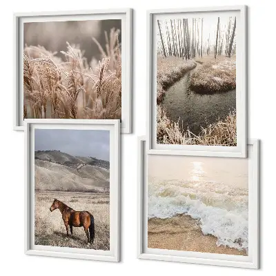 Multi-piece wall decor set horses landscape with sea grass and forest