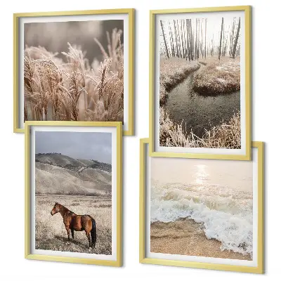 Multi-piece wall decor set horses landscape with sea grass and forest