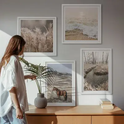 Multi-piece wall decor set horses landscape with sea grass and forest