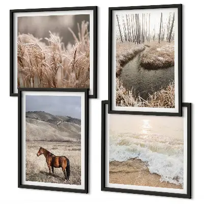 Multi-piece wall decor set horses landscape with sea grass and forest
