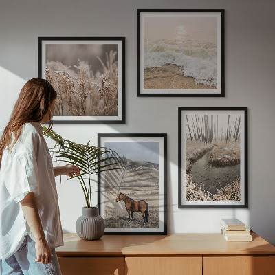 Multi-piece wall decor set Horses landscape sea grass forest