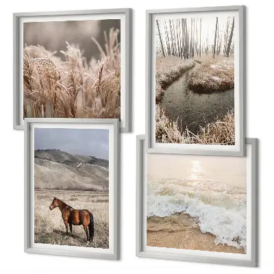 Multi-piece wall decor set horses landscape with sea grass and forest