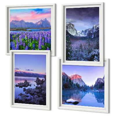 Wall art set Mountain landscapes, water, flower field