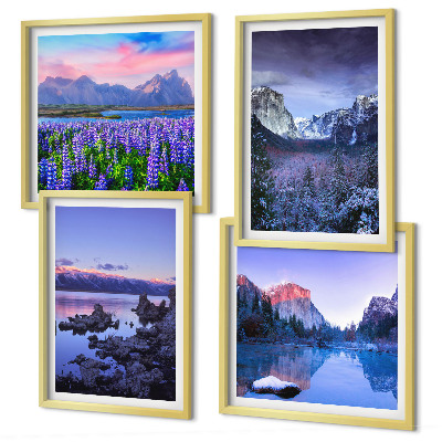 Wall art set Mountain landscapes, water, flower field