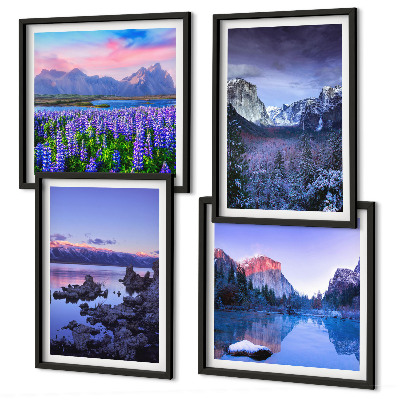 Wall art set Mountain landscapes, water, flower field