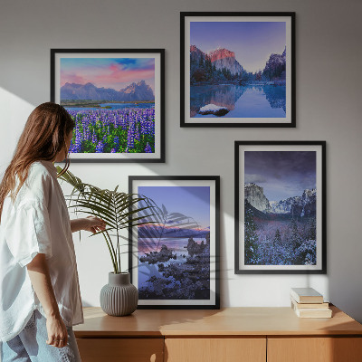 Wall art set Mountain landscapes, water, flower field