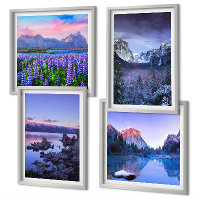 Wall art set Mountain landscapes, water, flower field