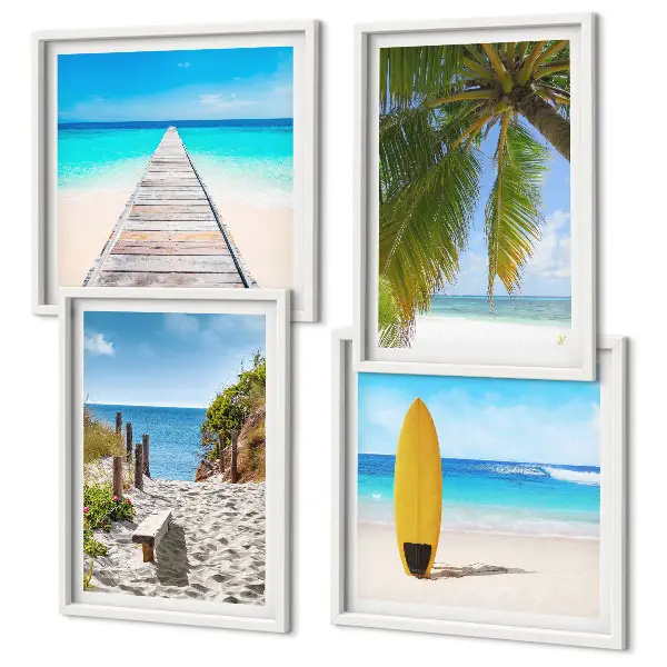 Set of 4 wall art pieces holiday views featuring beach palm trees