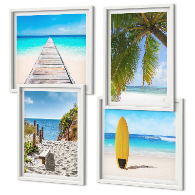 Set of 4 wall art pieces Holiday views beach palm trees