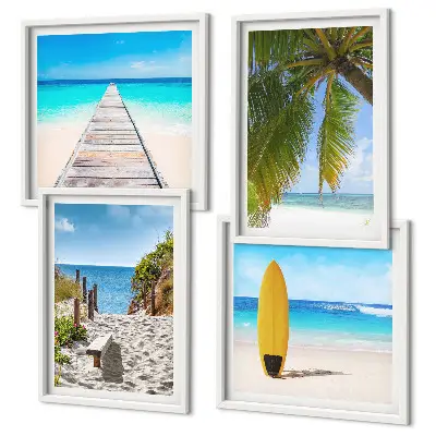 Set of 4 wall art pieces holiday views featuring beach palm trees