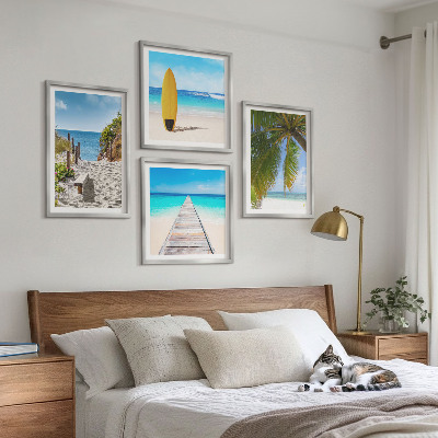 Set of 4 wall art pieces Holiday views beach palm trees