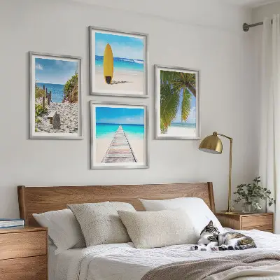 Set of 4 wall art pieces holiday views featuring beach palm trees