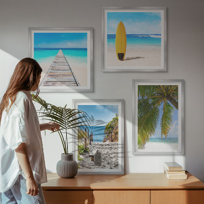 Set of 4 wall art pieces Holiday views beach palm trees