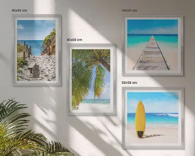 Set of 4 wall art pieces holiday views featuring beach palm trees
