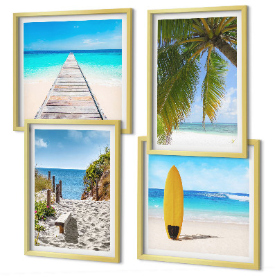 Set of 4 wall art pieces Holiday views beach palm trees