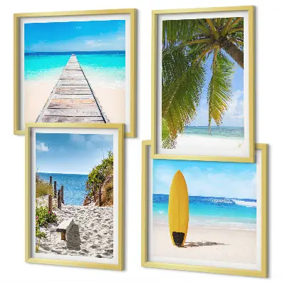 Set of 4 wall art pieces holiday views featuring beach palm trees