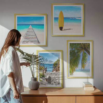 Set of 4 wall art pieces Holiday views beach palm trees