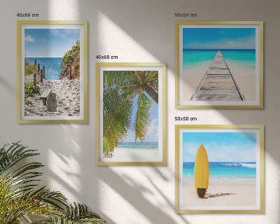 Set of 4 wall art pieces Holiday views beach palm trees