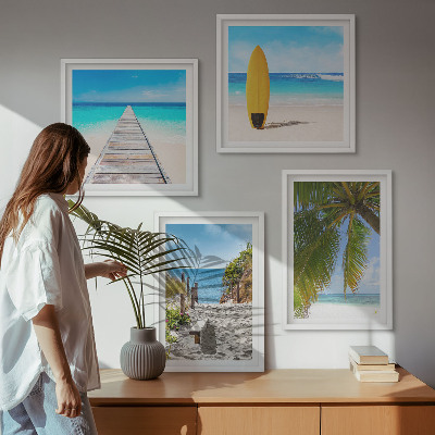 Set of 4 wall art pieces Holiday views beach palm trees