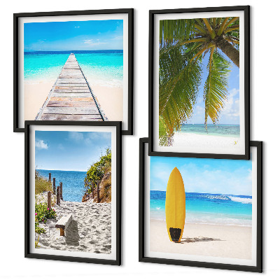 Set of 4 wall art pieces Holiday views beach palm trees