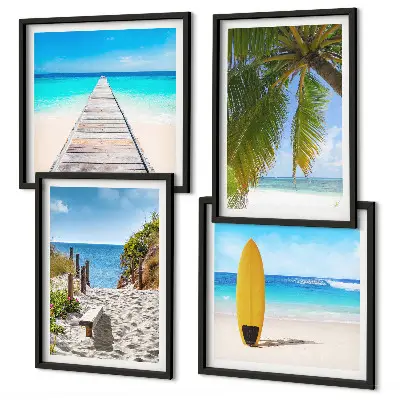 Set of 4 wall art pieces holiday views featuring beach palm trees