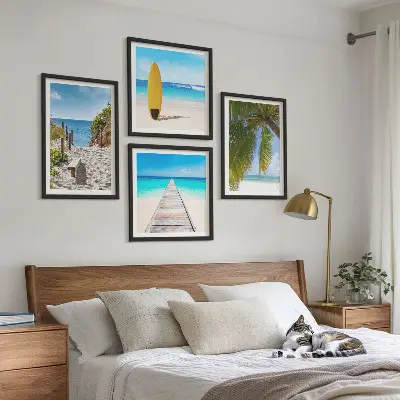 Set of 4 wall art pieces holiday views featuring beach palm trees
