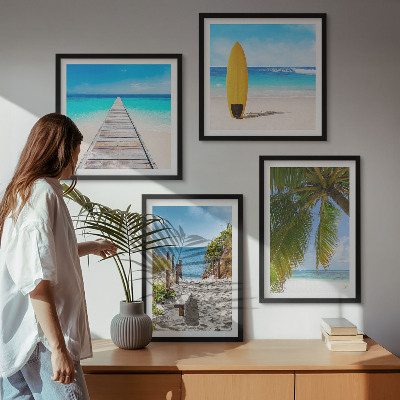 Set of 4 wall art pieces Holiday views beach palm trees