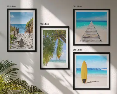 Set of 4 wall art pieces holiday views featuring beach palm trees