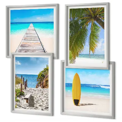Set of 4 wall art pieces holiday views featuring beach palm trees