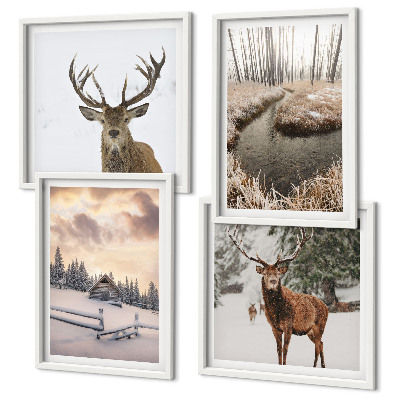 Multi-piece wall decor set Winter landscape with deer